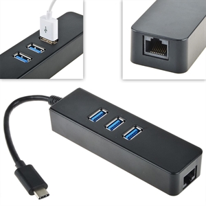 Show details for USB 3.1 Type C to 3-Port USB 3.0 Hub with Ethernet Adapter Picture of USB 3.1 Type C to 3-Port USB 3.0 Hub with Ethernet Adapter